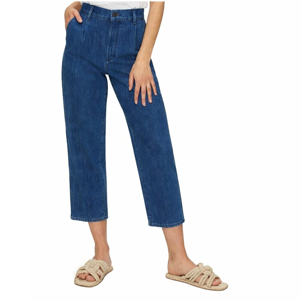 WILFRED FREE Detour Pleated 26" Carrot Jeans Blue Sz 00 Organic Cotton Aritzia
